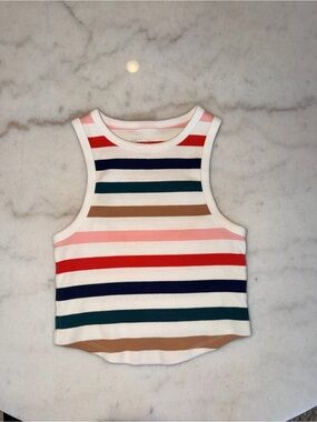 aerie Striped Ribbed Tank in White, Red, Navy, Green, Pink, Tan